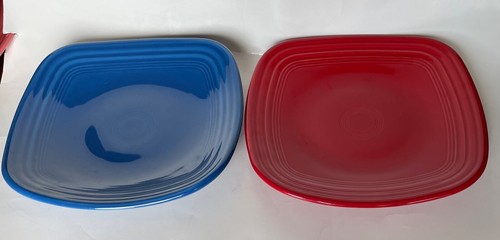 Set of two. Fiesta LAPIS Blue & SCARLET Red Square 9.25" Luncheon Plates - Picture 2 of 5