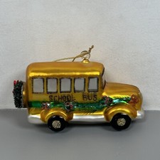 Hand Blown Glass Yellow School Bus Christmas Ornament Encased Garland Wreath