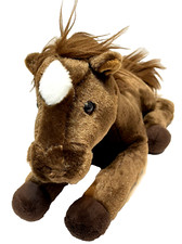 Aurora Soft Brown Plush Stuffed Laying Horse Pony Furry Mane Tail 12 inches