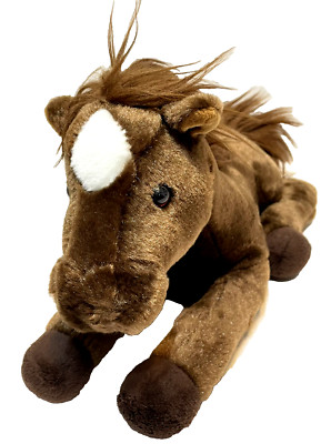 Aurora Soft Brown Plush Stuffed Laying Horse Pony Furry Mane Tail 12 inches