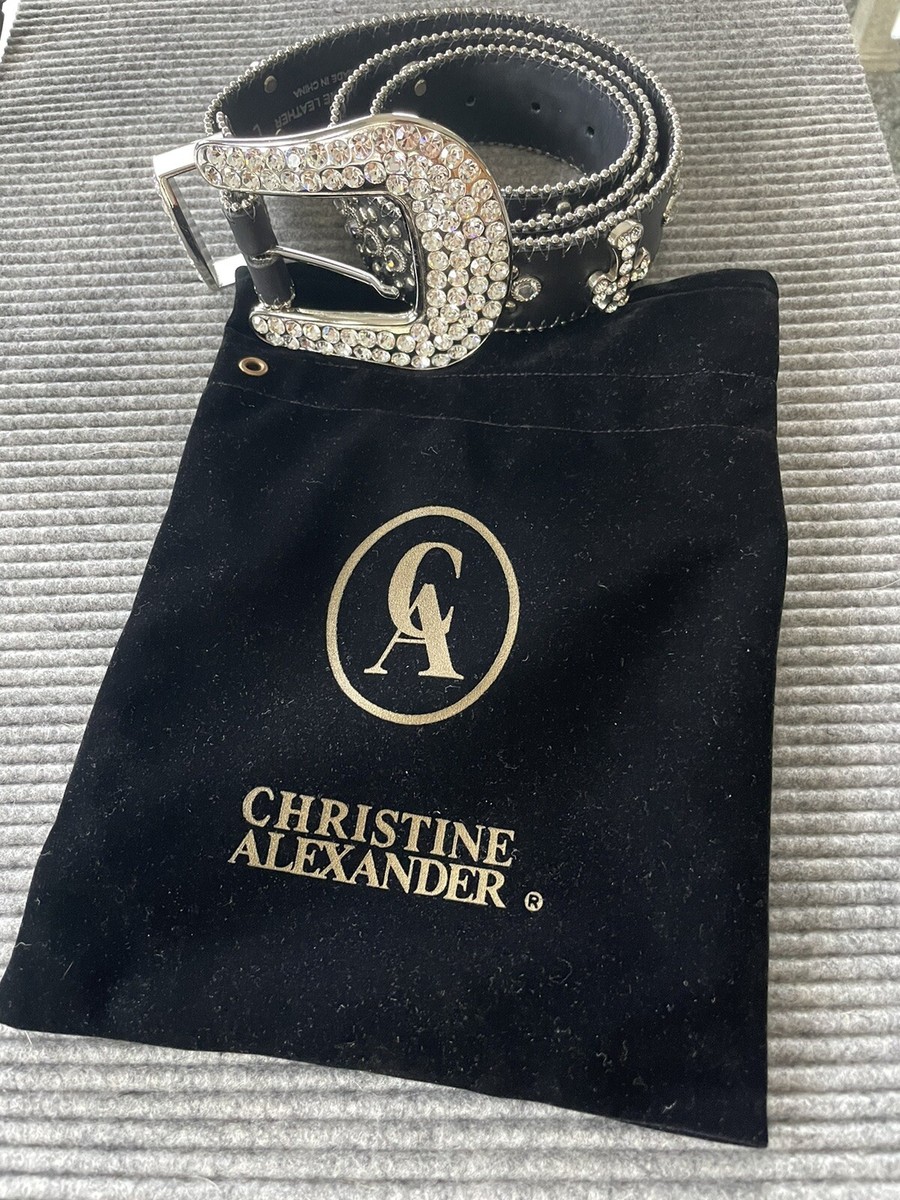 Christine Alexander Black Crystal Leather Belt Cross Bling  display picture 1