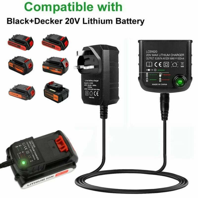 Replacement Black & Decker 20V Li-ion Battery Charger for Black & Decker 20V  Lithium Batteries