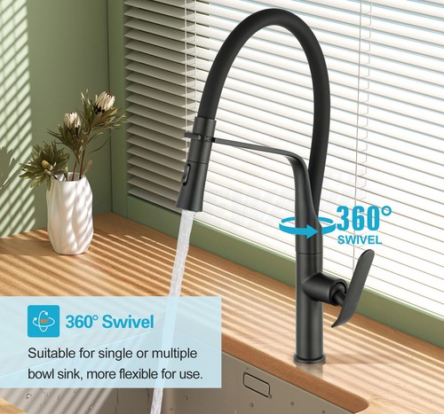 Bastone Brass Kitchen Sink Mixer Tap Black Pull Down Spout Swivel Basin Faucet - Picture 6 of 11