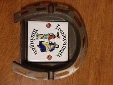 Vintage Cast Iron Horseshoe Shaped Ashtray with Frankenmuth Michigan Tile Center