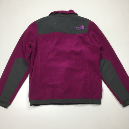 THE NORTH FACE Girls sz Medium Dark Pink Fleece Gray Inserts Zip Pockets Jacket - Picture 9 of 15
