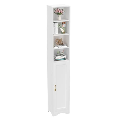 71-Inch Tall Narrow Corner Bookcase – Freestanding Storage 4-Cubes with Door - Picture 2 of 8