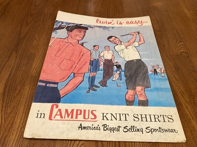 1950 s? Campus KNIT SHIRTS GOLFER GOLDING GOLF COURSE Sportswear Stand Up Sign