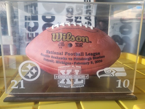 Pittsburgh Steelers Superbowl XL offical football w/etched display case - Picture 3 of 4