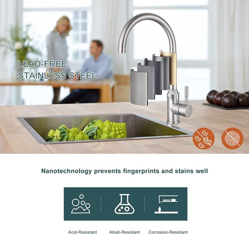 Modern Brushed Stainless Steel Kitchen Mixer Taps 360 Swivel Spout Single Lever - Picture 3 of 11