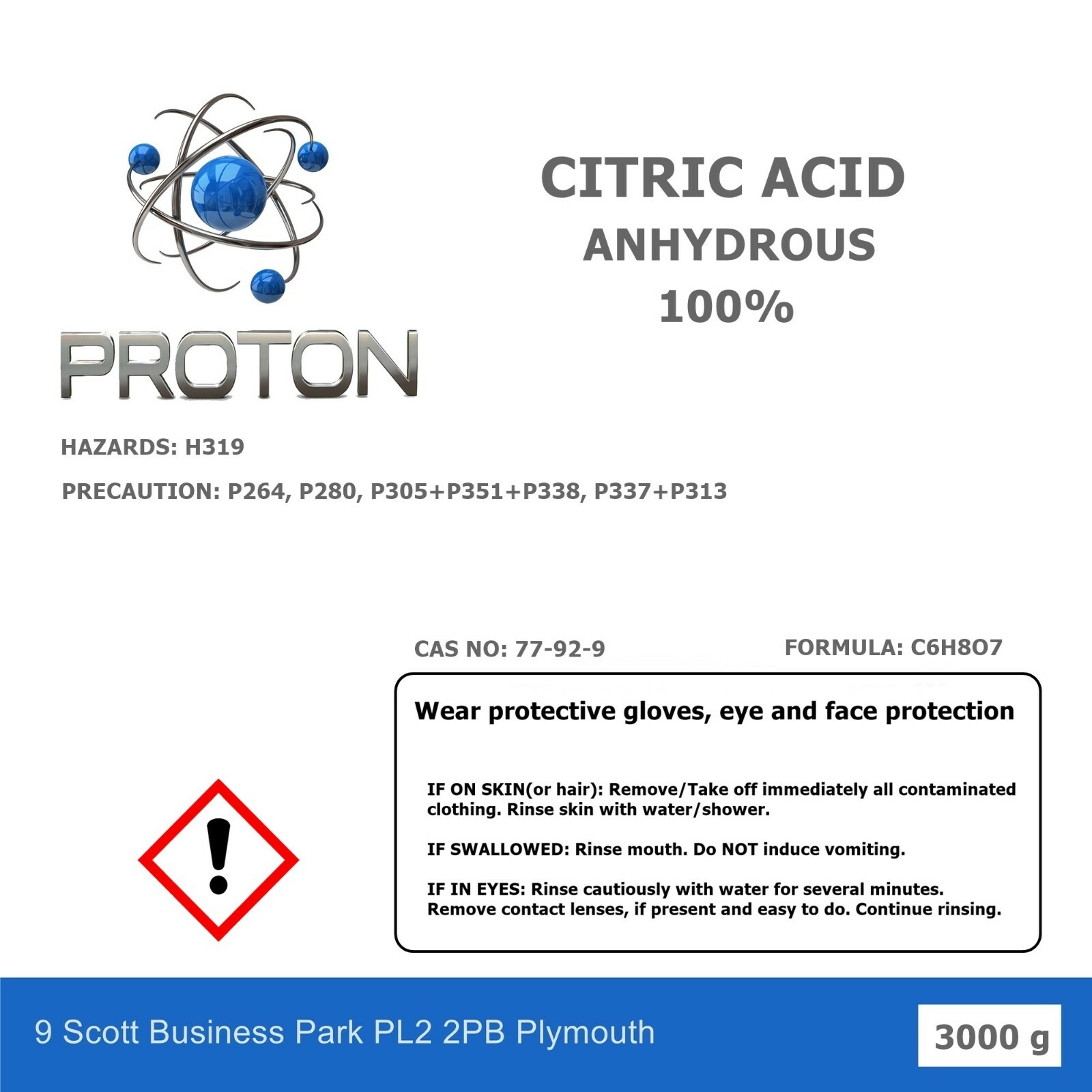 3000g CITRIC ACID ANHYDROUS 100% Descaling, Bath Bombs, Food, Home Brewing 3kg