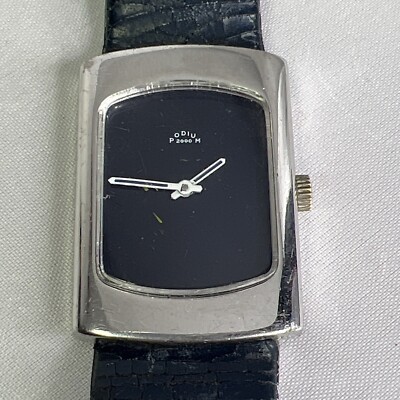 RARE Podium 2000 26mm x 37mm Manual Wind Rectangular Black & Silver Tone Watch
