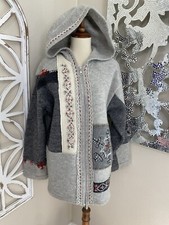 Ivy Medium 100% Wool Sequin Bead Holidays Patchwork Zip Up Hoodie Jacket