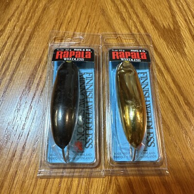 2 Rapala Finnish Weedless Minnow Spoon 3/4 Oz. RMS-BK Black RMS-8 G Gold