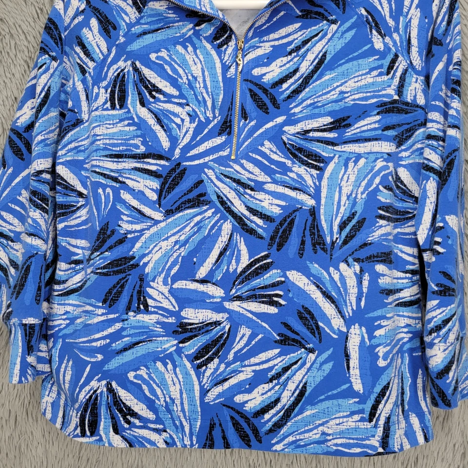 Moletom Cappagallo Feminino Médio Azul Floral 1/2 Zíper Pulôver Manga Longa - Imagem 3 de 4