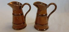 Vintage Lord Nelson Pottery 2x Mini Pitcher Brown Gold Color 4 1/2" England 3-70