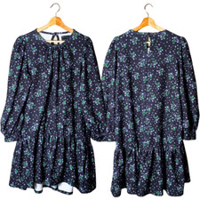 ASOS Women's Sz 10 Tall Balloon Sleeve Floral Print Ruffle Shift Mini Dress Navy