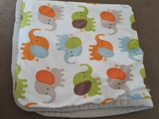 Blankets  Beyond Baby Blanket Elephant green Gray trim White Orange Blue Sherpa