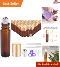 DIY Essential Oil Roller Bottles Set - 60 Amber Glass 10 ml + Labels & Funnels