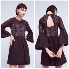 Womens NWT Anthro HD in Paris Drea Black Lace Bell Sleeve Dress Size XS
