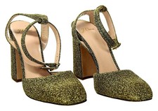 NEW NIB 298 J CREW VICKY PUMP METALLIC GOLD MAGIC LUREX ANKLE STRAP HEELS 5 35