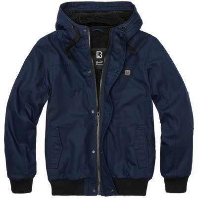 Brandit Essential Jacket Mens Hood Winter Warm Teddy Coat Navy