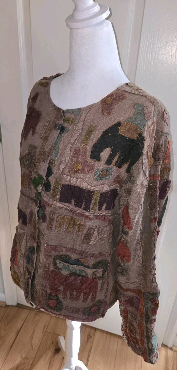 Vtg. Sacred Threads Boho Patchwork Button Up Wome… - image 2
