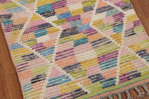 Moroccan Runner Rug 2x13 Modern Trellis Hand-knotted - Picture 7 of 15