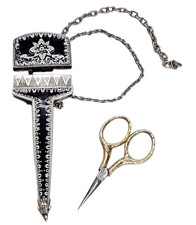 Antique 17thC French Sewing Scissors Case Chatelaine Silver Enamel 1680 rare