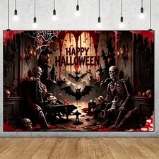 Happy Halloween Horror Backdrop Skeleton Party Photo Background Banner Decor