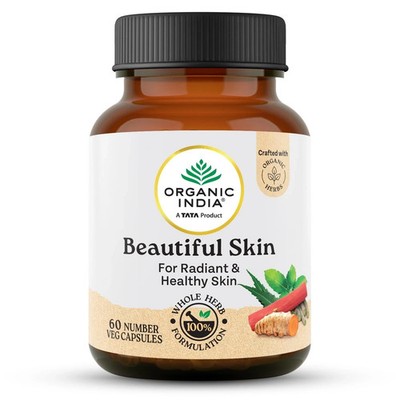 Organic India Beautiful Skin 60 Veg Capsules Ayurvedic Herbal Skin Care 1 Pack