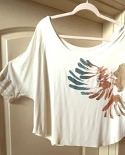 We The Free People Boho Cropped Women's L Dolman Sleeves Oversized Top Y2K Style