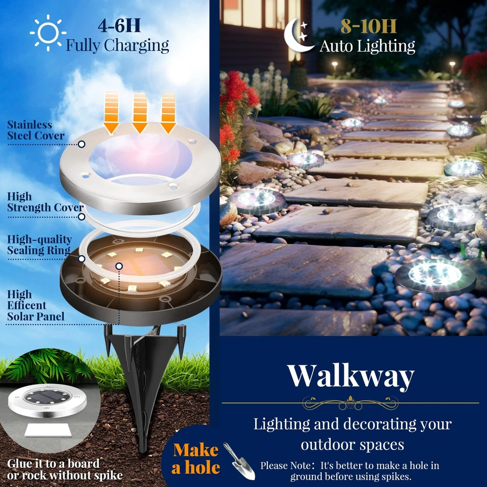 12 Pack Solar Ground Lights Waterproof Eco Friendly Outdoor LED Pathway Lights - Image 3 of 4