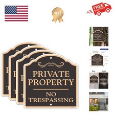 Large 4 Pack Private Property No Trespassing Sign, 12x12 Inches Reflective Al...