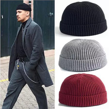 Mini Short Fisherman Beanie Hat Ribbed Docker Winter Warm Knitted Skull Cap cuff