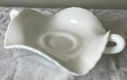 Vintage Fenton Hobnail Milk Glass Ruffled Edge Double Handle Candy Dish