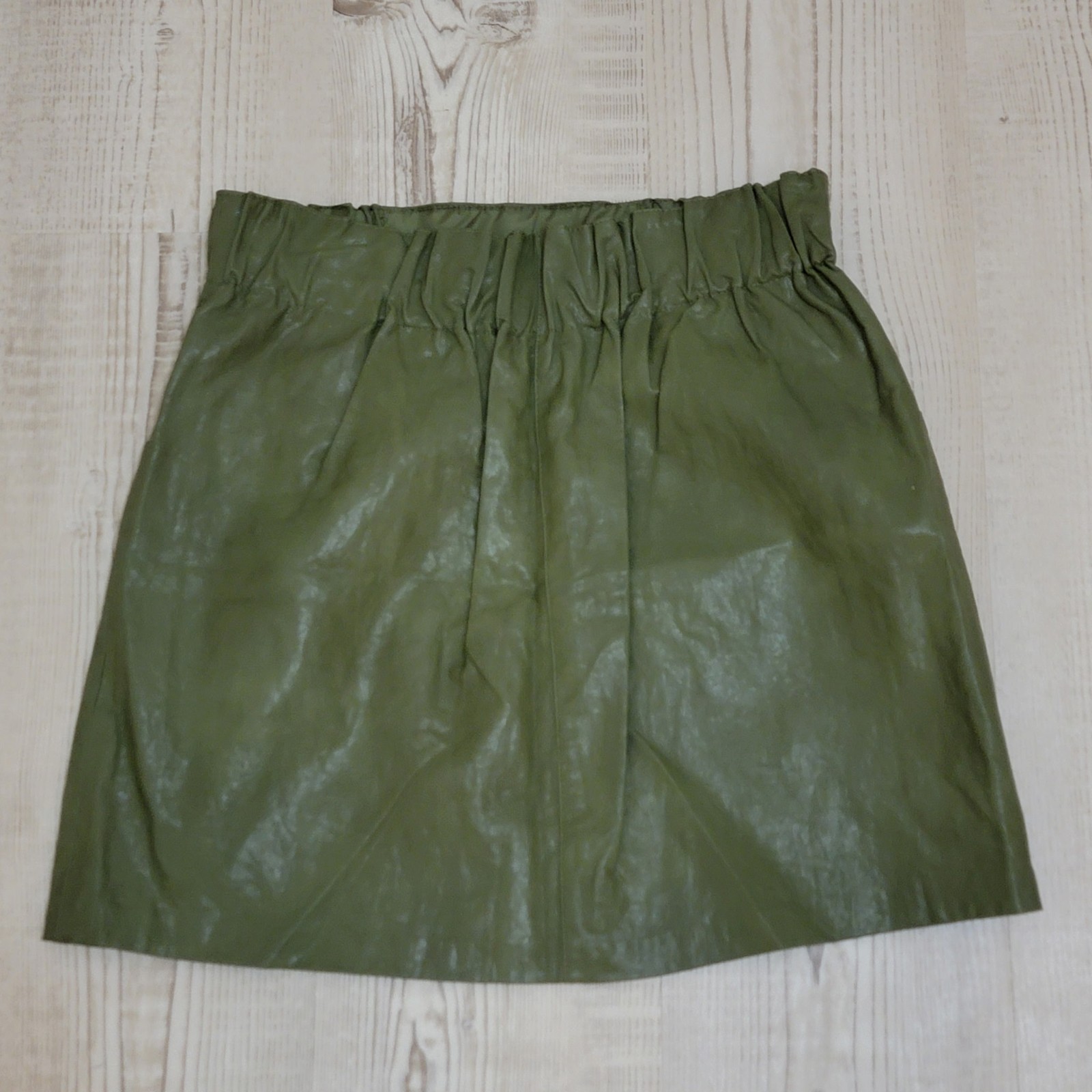 Zara Olive Green Faux Leather Mini Skirt With Pockets Medium image 4