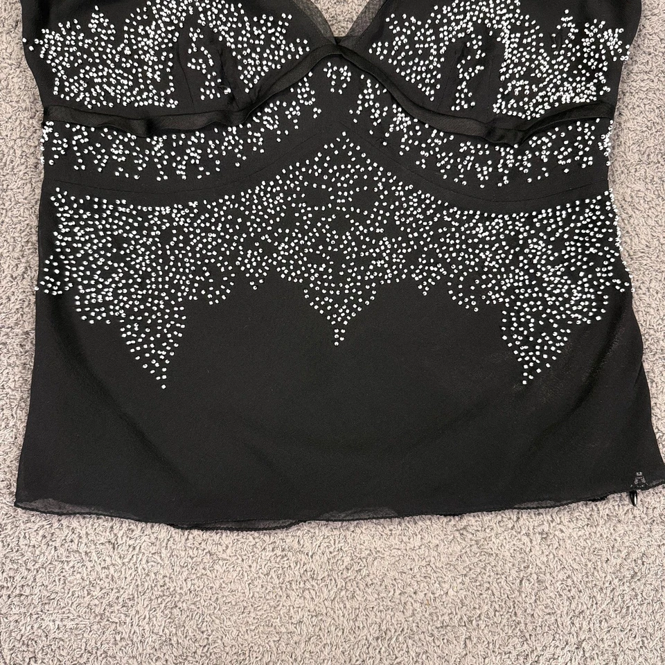 Camiseta sin mangas Y2K The Limited de seda para mujer Babydoll con cuentas medianas semi transparente caprichoso Foto 3 de 4