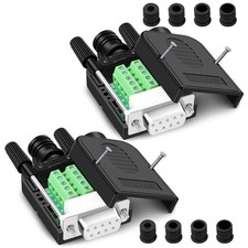2PCS DB9 Solderless Connector, RS232 D-SUB Female, 9-Pin Port, Locking Housing