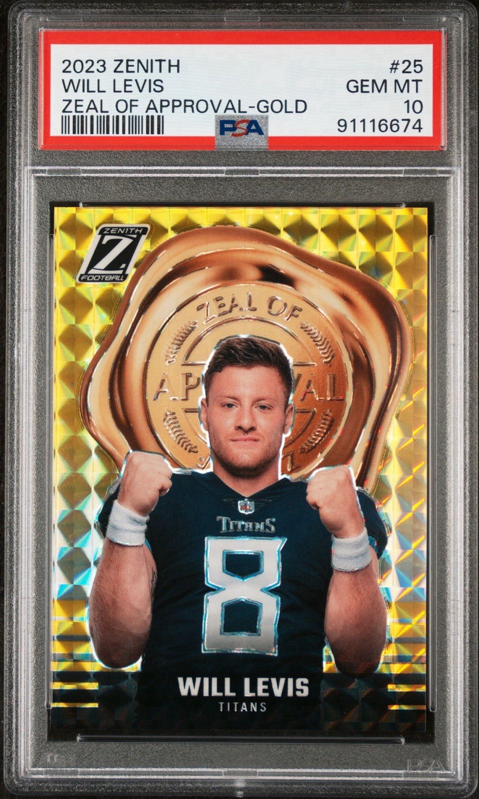2023 Zenith Will Levis Zeal of Approval Gold 9/10 #25 PSA 10 Titans POP 2