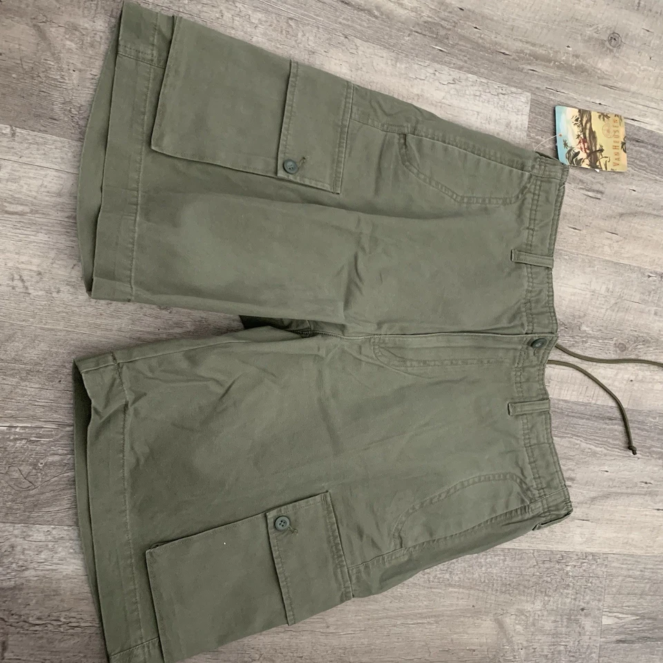 Pantalones Cortos Van Heusen Resort Carga Para Hombre Talla 34 Verde Ejército Algodón Cordón NUEVO Foto 3 de 4
