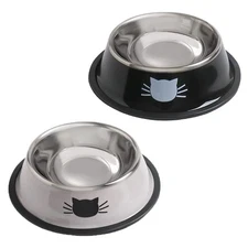 Cat Bowls for Food and Water,2PCS Non-Slip Stainless Steel Small Food Bowls 8...