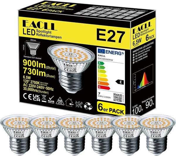 Eacll E27 KüRzer LED Warmweiss 6.5W Ersetzt 100W Halogen GlüHlampe, 6Er-Pack. 7-image