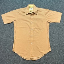 Vintage 70s Button Down Shirt Sz M Mens Tan Retro Disco Contrast Stitch