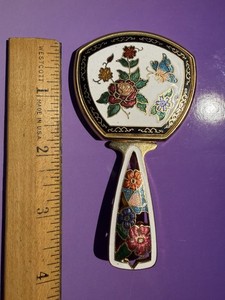 Vintage Cloisonne Compact In White Color Folding Hand Mirror