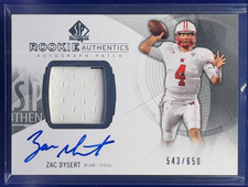 2013 SP Authentic Zac Dysert Rookie Autograph Patch card RPA #173 /650 SIGNED. rookie card picture
