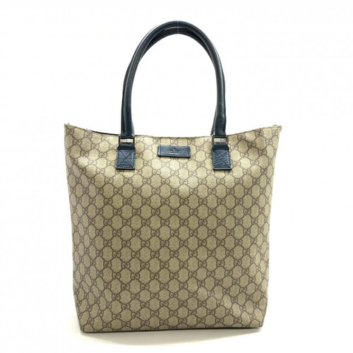 Gucci 131220 Gg Tote Bag Handbag Shoulder Pvc Beige Brown Navy Managemen