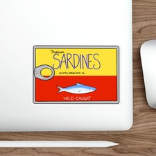 Image of “Savory Sardines” Tin Fish Illustration Water-resistant Die-Cut Stickers