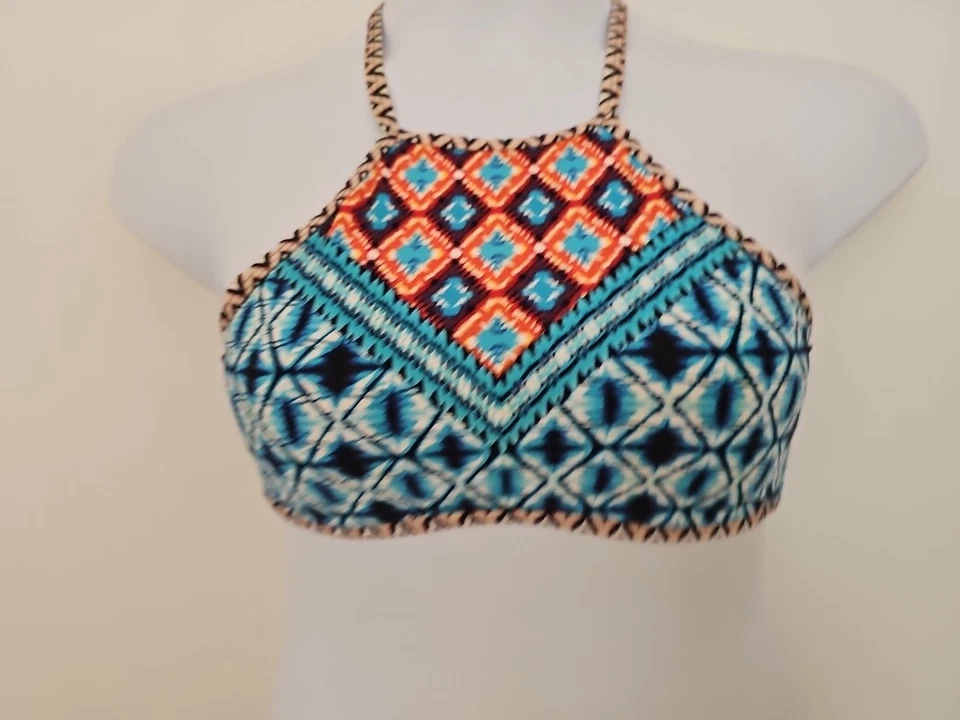 Traje de baño Kenneth Cole cuello alto halter bikini top multicolor mediano correas dobles Foto 4 de 4