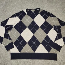 Daniel Cremieux Sweater Mens XL Navy Grey Cashmere Argyle Pullover Preppy 