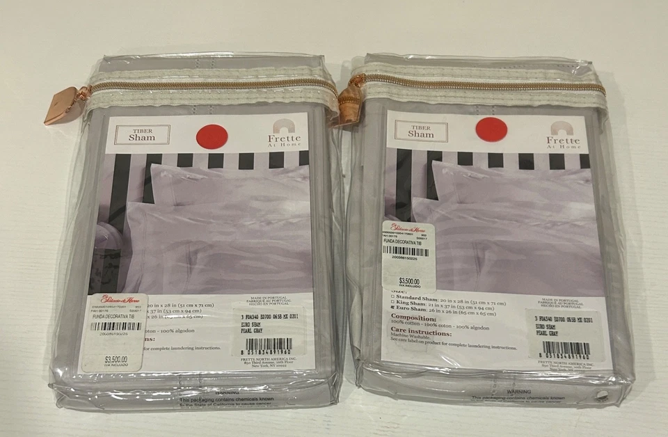 FRETTE Euro Sham НАБОР ИЗ 2 ХЛОПКОВЫХ Funda Decorativa ЖЕМЧУЖНО-СЕРЫЙ - НОВЫЙ - Изображение 3 из 4